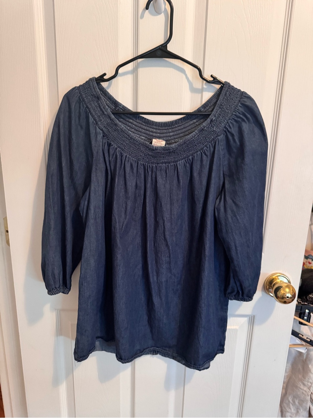 Faded Glory Indigo Smocked-Neck Peasant Tunic